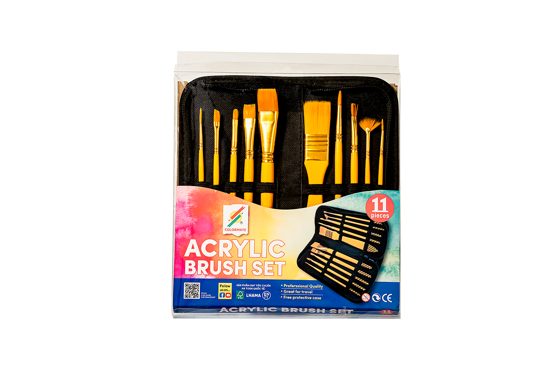 Bộ 10 cây cọ vẽ màu Acrylic tặng túi đựng cọ -Colormate